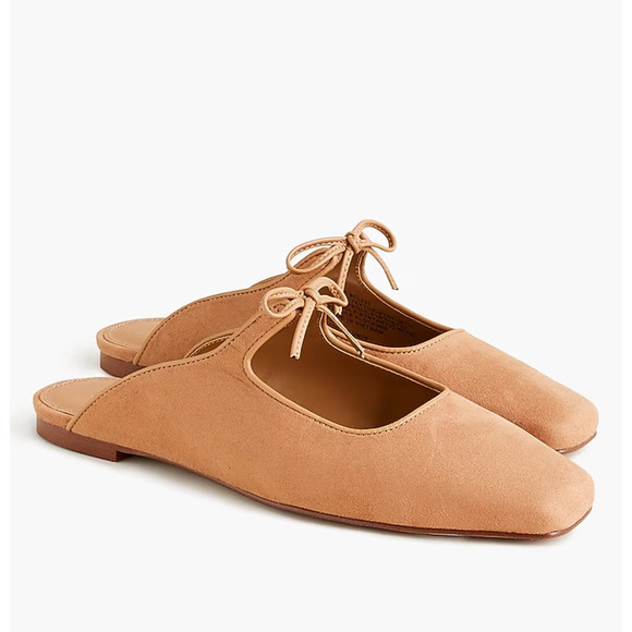 J.Crew Factory Shoes - J.Crew Factory Sueded Bow Slip-On Mules Sienna Tan Size 6 NWOT